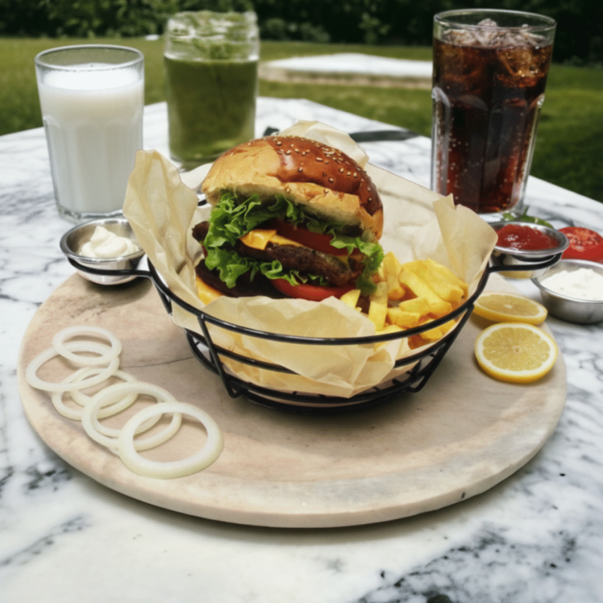 ÇETMAN METAL SOSLUKLU HAMBURGER VE PATATES KIZARTMASI SUNUM SEPETİ - 2