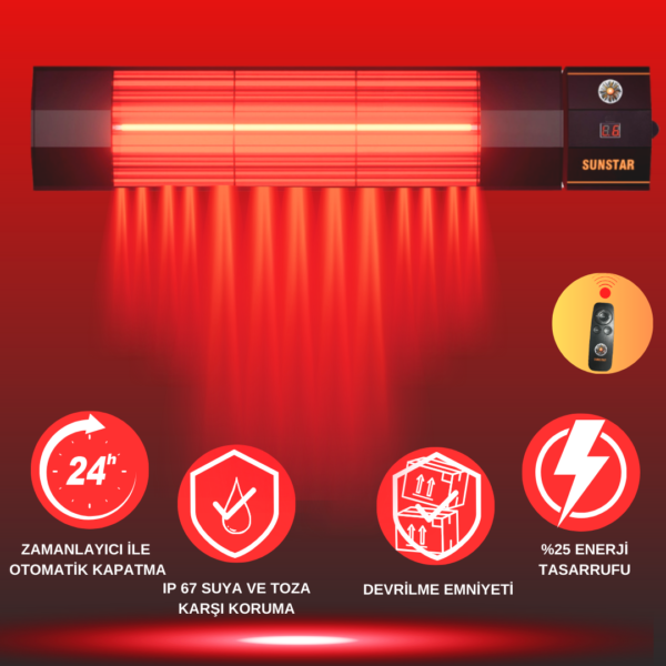 SUNSTAR DIŞ MEKAN HALOJEN SOBA İNFRARED ISITICI KUMANDALI 2000W - 3