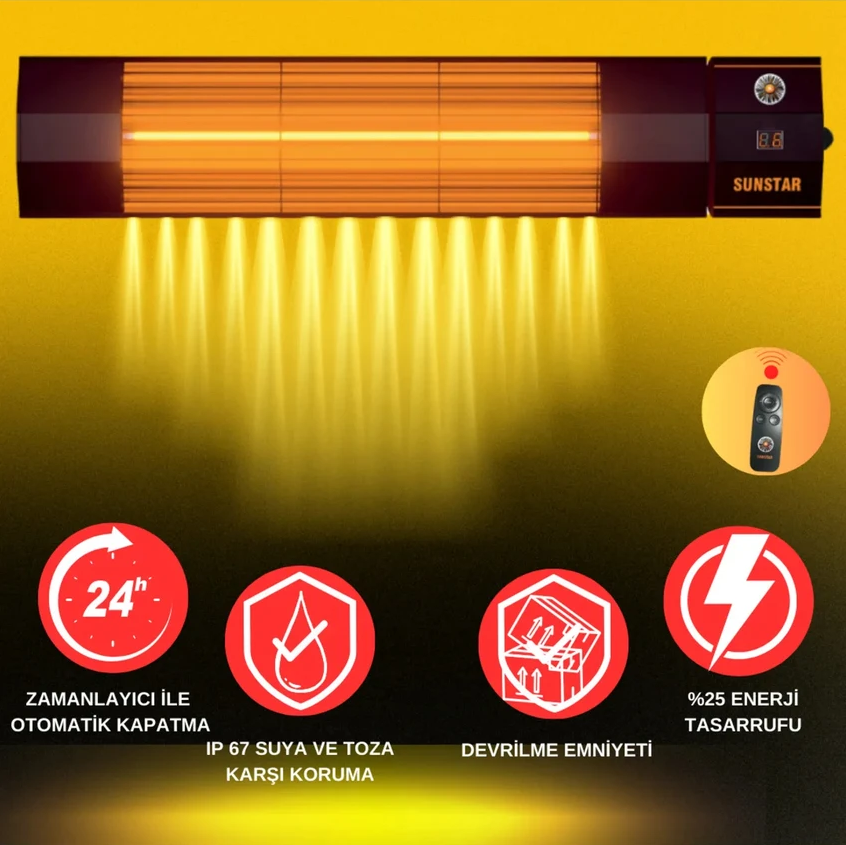 SUNSTAR HALOJEN SOBA İNFRARED ISITICI KUMANDALI 1800W - 3
